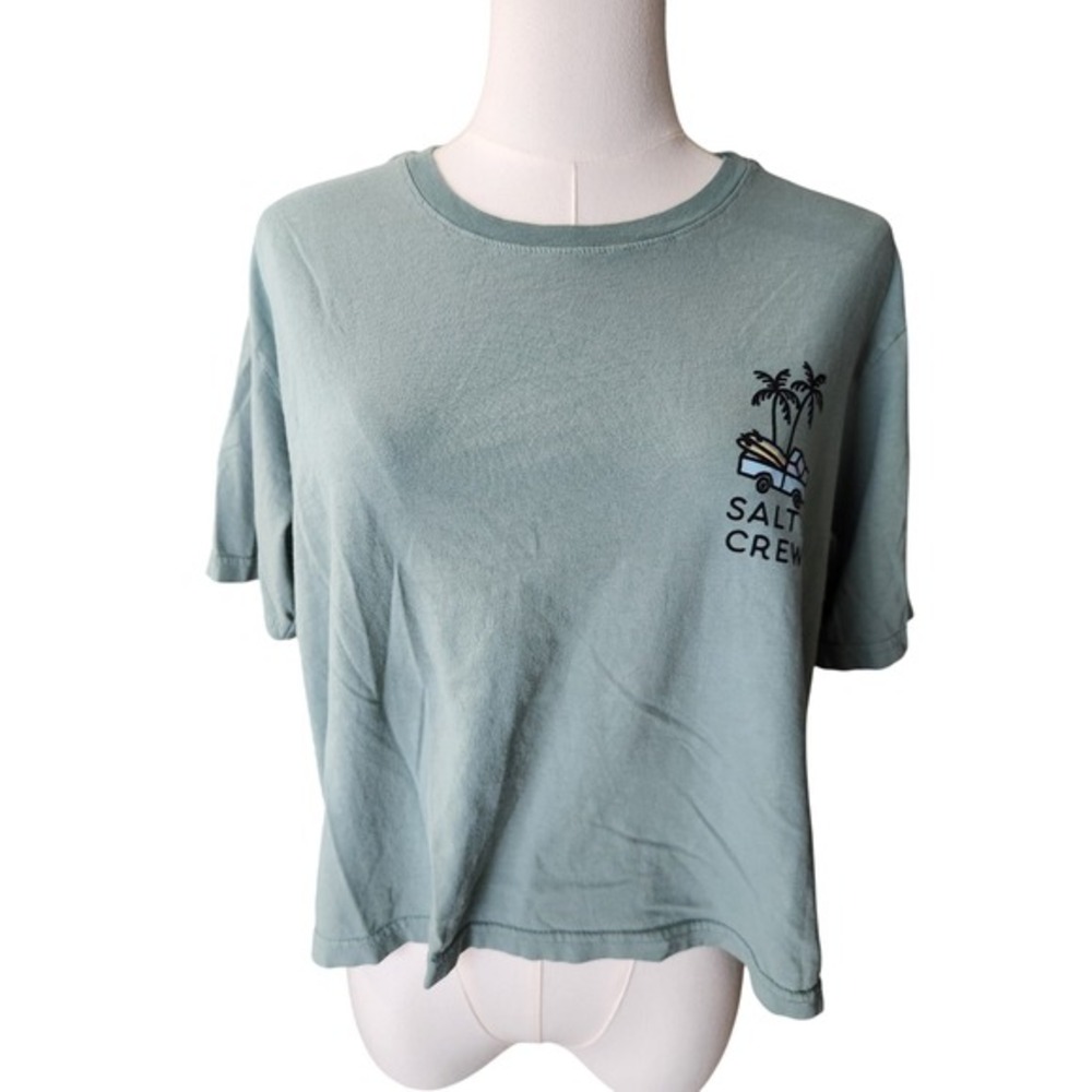 Salty Crew Womens Large Green Graphic T-Shirt Find Refuge in the Sea Cropped Tee